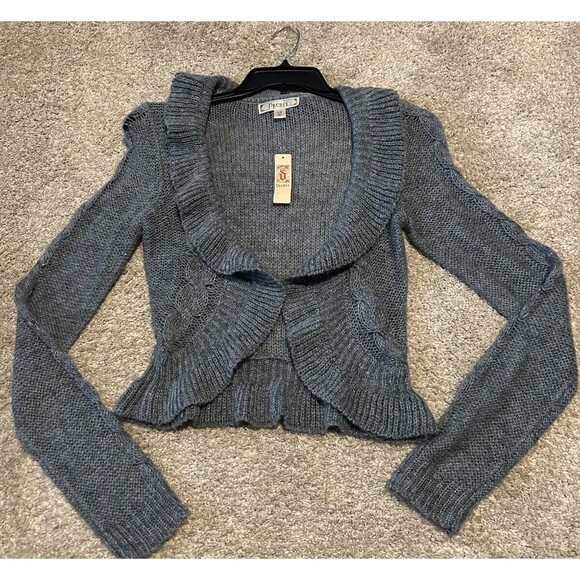 Decree Shrug Crochet Sweater Open Front Cropped Cardigan Top Blue Size Large - Picture 2 of 10